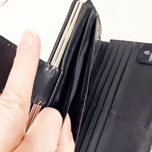 Elegant Black Pebbled Genuine Leather Clutch w/Metal Clasp, Leather Snap Strap - Picture 6 of 15